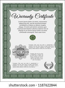 Green Retro vintage Warranty Certificate. Money design. With linear background. Customizable, Easy to edit and change colors. 