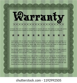 Green Retro vintage Warranty Certificate. With quality background. Detailed. Sophisticated design. 