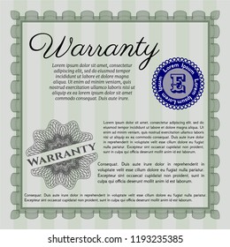 Green Retro vintage Warranty Certificate. Retro design. With quality background. Detailed. 