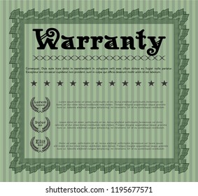 Green Retro vintage Warranty Certificate. Sophisticated design. Detailed. With linear background. 