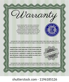 Green Retro vintage Warranty Certificate. With background. Elegant design. Vector illustration. 