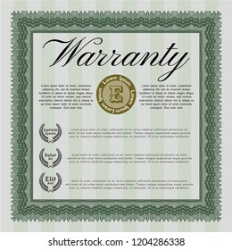 Green Retro vintage Warranty Certificate. Beauty design. With background. Detailed. 