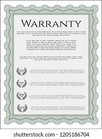 Green Retro vintage Warranty Certificate. Artistry design. Detailed. With linear background. 