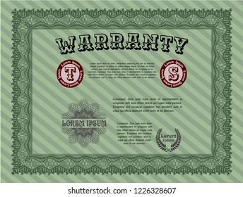 Green Retro vintage Warranty Certificate. Customizable, Easy to edit and change colors. With guilloche pattern. Cordial design. 
