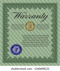 Green Retro vintage Warranty Certificate. With guilloche pattern. Good design. Detailed. 