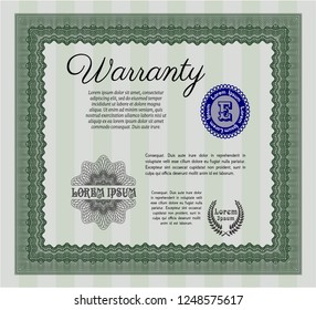 Green Retro vintage Warranty Certificate. With linear background. Money Pattern. Customizable, Easy to edit and change colors. 