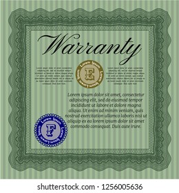 Green Retro vintage Warranty Certificate. Easy to print. Detailed. Excellent design. 