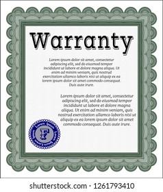 Green Retro vintage Warranty Certificate. Money style design. Complex background. Vector illustration. 