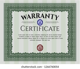 Green Retro vintage Warranty Certificate. Money design. Detailed. With guilloche pattern and background. 