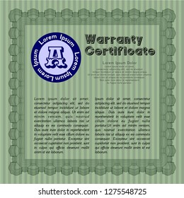 Green Retro vintage Warranty Certificate. Beauty design. With guilloche pattern. Customizable, Easy to edit and change colors. 