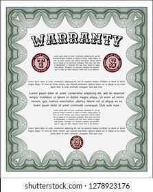 Green Retro vintage Warranty Certificate. With guilloche pattern. Detailed. Modern design. 