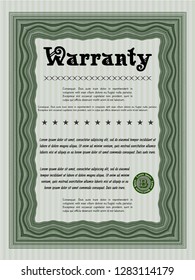 Green Retro vintage Warranty Certificate. Nice design. Detailed. With guilloche pattern. 
