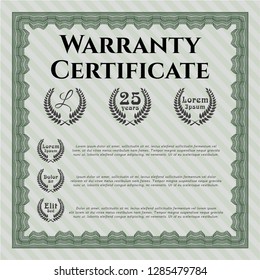 Green Retro vintage Warranty Certificate. Good design. Detailed. Easy to print. 