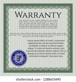Green Retro vintage Warranty Certificate. With complex background. Customizable, Easy to edit and change colors. Money Pattern. 