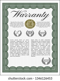 Green Retro vintage Warranty Certificate. Money Pattern. With complex background. Vector illustration. 