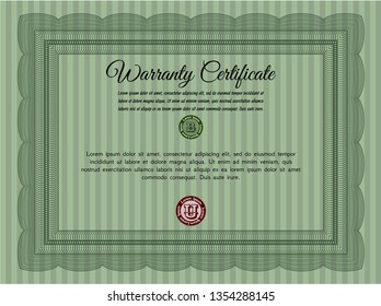 Green Retro vintage Warranty Certificate. Sophisticated design. Detailed. With quality background. Green Retro vintage Warranty Certificate. Sophisticated design. Detailed. With quality background.