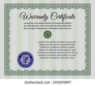 Green Retro vintage Warranty Certificate. Elegant design. With background. Detailed. 