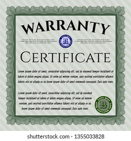Green Retro vintage Warranty Certificate. Printer friendly. Detailed. Retro design. 