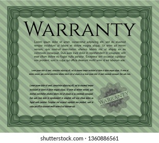 Green Retro vintage Warranty Certificate. Nice design. With linear background. Vector illustration. 