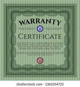 Green Retro vintage Warranty Certificate. Detailed. With complex background. Modern design. 