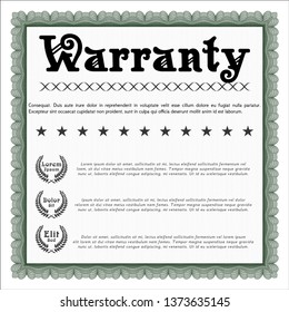 Green Retro vintage Warranty Certificate. Nice design. Vector illustration. With background. 