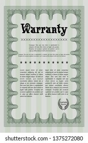 Green Retro vintage Warranty Certificate. Detailed. With complex linear background. Superior design. 