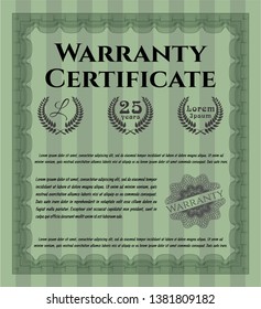 Green Retro vintage Warranty Certificate. Good design. Printer friendly. Detailed. 