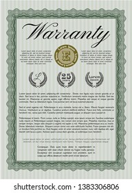 Green Retro vintage Warranty Certificate. Money Pattern. With background. Detailed. 