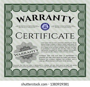 Green Retro vintage Warranty Certificate. With complex linear background. Artistry design. Customizable, Easy to edit and change colors. 