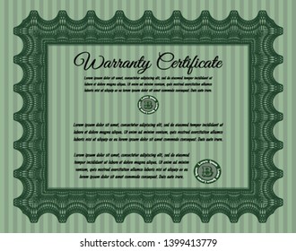 Green Retro vintage Warranty Certificate. With linear background. Perfect design. Customizable, Easy to edit and change colors. 