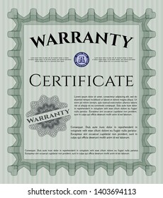 Green Retro vintage Warranty Certificate. Beauty design. Vector illustration. Printer friendly. 