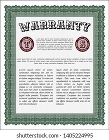 Green Retro vintage Warranty Certificate. Elegant design. With complex background. Customizable, Easy to edit and change colors. 
