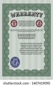 Green Retro vintage Warranty Certificate. Lovely design. With quality background. Customizable, Easy to edit and change colors. 
