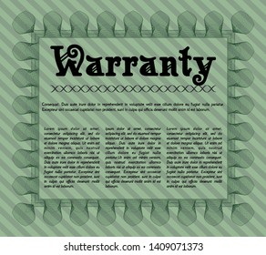 Green Retro vintage Warranty Certificate. Money Pattern design. Customizable, Easy to edit and change colors. With complex background. 