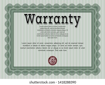 Green Retro vintage Warranty Certificate. With linear background. Money Pattern. Detailed. 