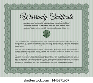 Green Retro vintage Warranty Certificate. Customizable, Easy to edit and change colors. With linear background. Retro design. 