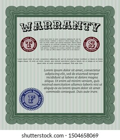 Green Retro vintage Warranty Certificate. With great quality guilloche pattern. Vector illustration. Lovely design. 