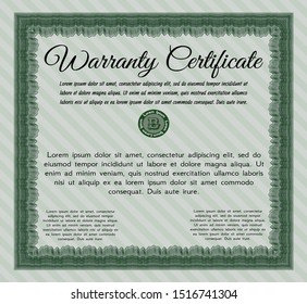 Green Retro vintage Warranty Certificate. With linear background. Detailed. Good design. 