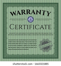 Green Retro vintage Warranty Certificate. Cordial design. Detailed. Complex background. 