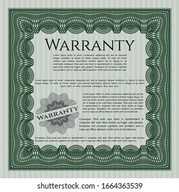 Green Retro vintage Warranty Certificate. Printer friendly. Sophisticated design. Vector illustration. 