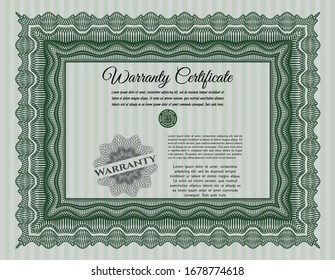 Green Retro vintage Warranty Certificate. Lovely design. Vector illustration. With quality background. 