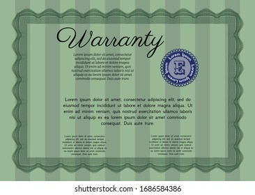 Green Retro vintage Warranty Certificate. Complex background. Modern design. Customizable, Easy to edit and change colors. 