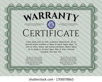 Green Retro vintage Warranty Certificate. Excellent design. With linear background. Detailed. 