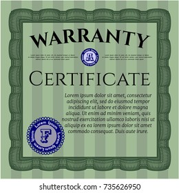 Green Retro vintage Warranty Certificate. Perfect design. Vector illustration. With complex linear background. 