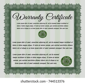 Green Retro vintage Warranty Certificate. Complex background. Customizable, Easy to edit and change colors. Cordial design. 