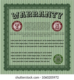 Green Retro Warranty Certificate template. Cordial design. Easy to print. Vector illustration. 