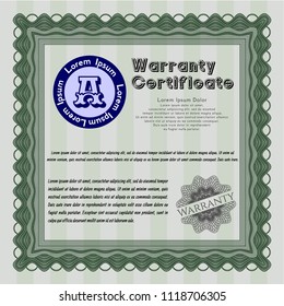 Green Retro Warranty Certificate template. Lovely design. With great quality guilloche pattern. Vector illustration. 