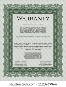 Green Retro Warranty Certificate template. With complex linear background. Detailed. Excellent design. 