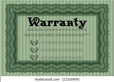 Green Retro Warranty Certificate template. With quality background. Artistry design. Detailed. 