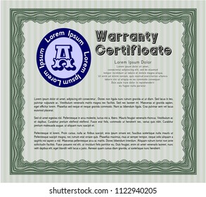 Green Retro Warranty Certificate template. Customizable, Easy to edit and change colors. With complex background. Modern design. 